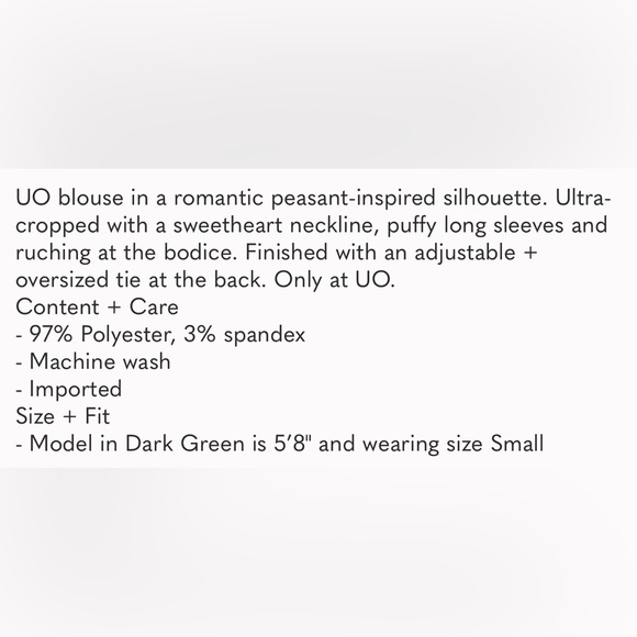 Urban Outfitters Caroleena Emerald Green Ruched Cropped Puff Sleeve Blou… - Picture 10 of 10